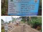 Warga Mempertanyakan Pembangunan Jalan Usaha Tani di Kawasan Wisata Desa Air Lanang